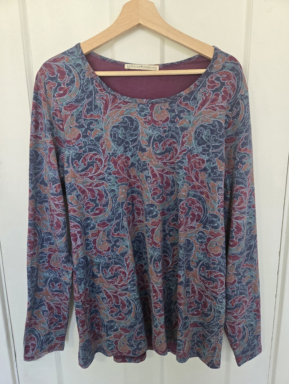 Peruvian Connection Womens Longsleeve Top Size XXL Bohemian Multicolor Ivy Print